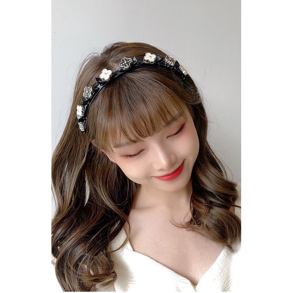 LDS B18 Bando Jepit Rambut 2 in 1 Fashion Korea Pola Mutiara Wanita Dewasa