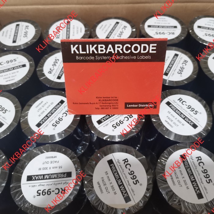 RIBBON BARCODE WAX PREMIUM 55 X 300 55x300 METER CORE 1" (25,4 MM) - RC995