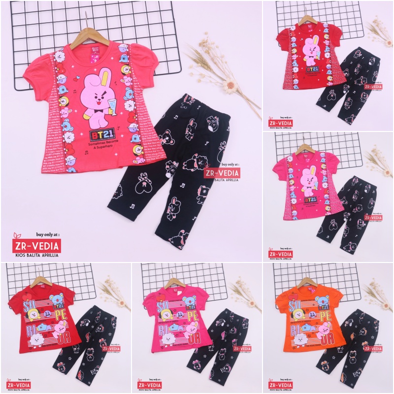 Setelan Plufy Kids Uk. 4-5 Tahun / Set Kaos Legging Karakter Baju Celana Panjang Anak Perempuan