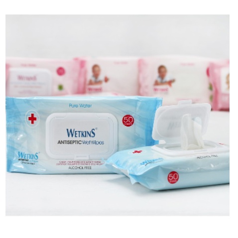 TISSUE BASAH WETKINS ANTISEPTIC 50'S ( FLIPTOP ) TISU WET WIPES ANTISEPTIC TISU BAYI