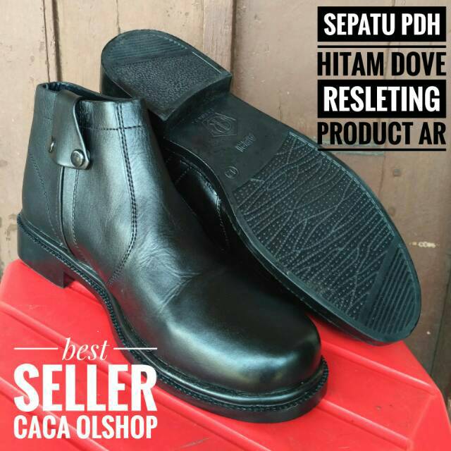 Sepatu PDH AR Resleting Exclusive Hitam Dop Dove 100% Kulit Asli Original TNI POLRI Satpam Security