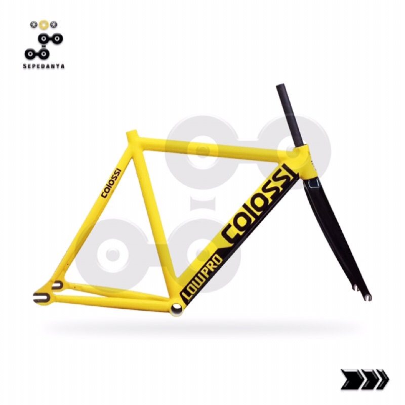 Colossi Low Pro LowPro Frameset Frame Set size 51 Pursuit Alloy Yellow Kuning Fork Full Carbon Sepeda Fixie Fixed Gear Track Bike Bicycle
