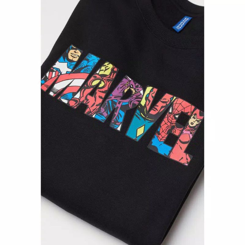 Crewneck Sweater Pria Wanita HnM H&amp;M Marvel Hitam / Black Full Tag