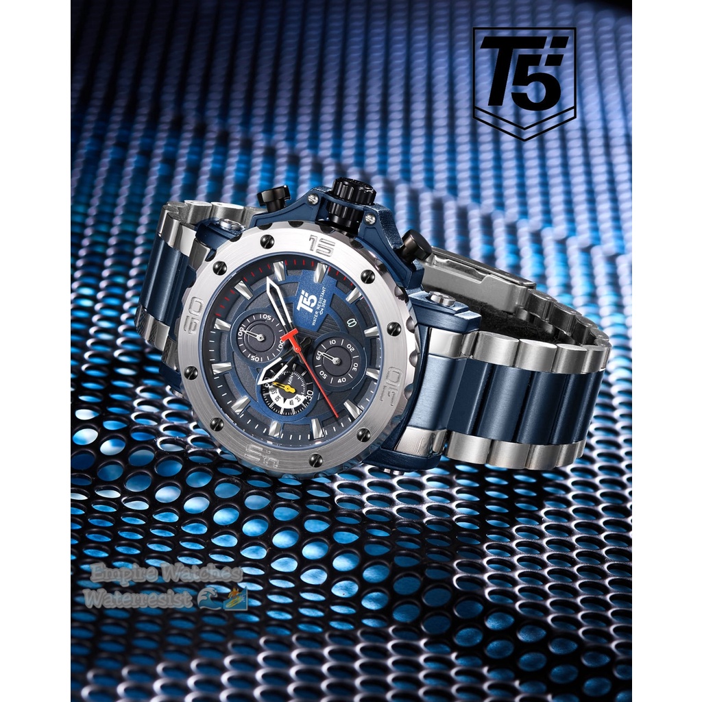 Jam Tangan T5 H3702 3702 H3702G Pria Analog Chrono dan Tanggal Aktif Rantai Stainless Original Water