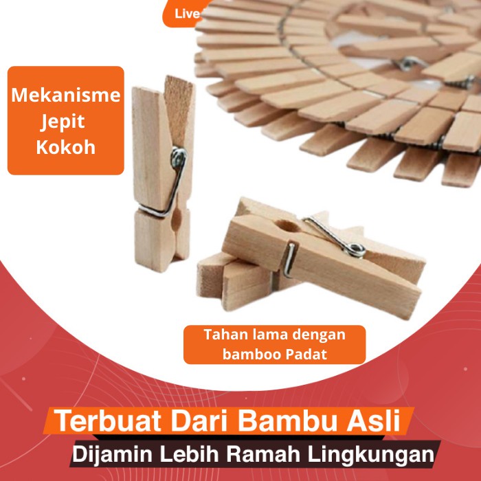 Alat Jepit Jepitan Penjepit Jemuran Baju Pakaian Foto Kayu Bamboo peg