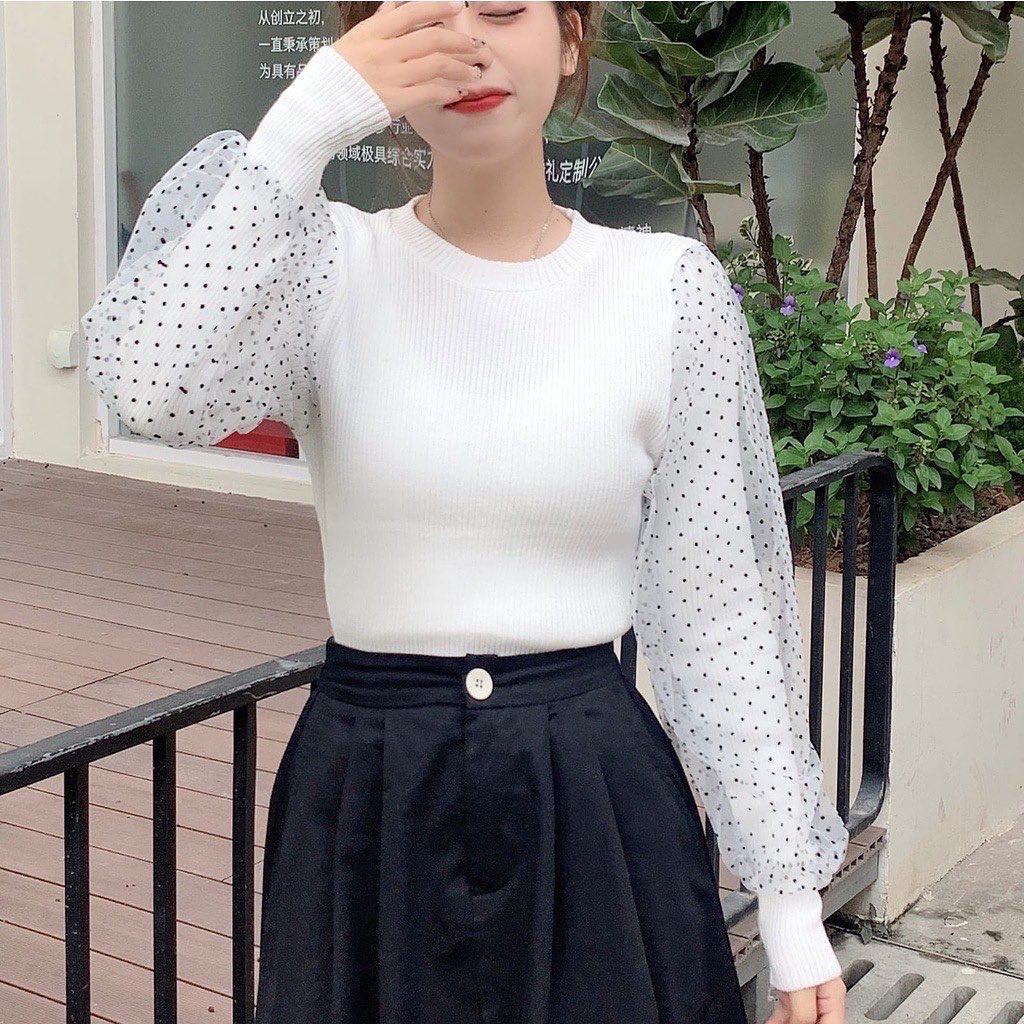 CLOTHINGICON BLOUSE LONGSLEEVE LENGAN PANJANG VISA WUISA TILE DOT POLKADOT POLKA RAJUT KNIT IMPORT