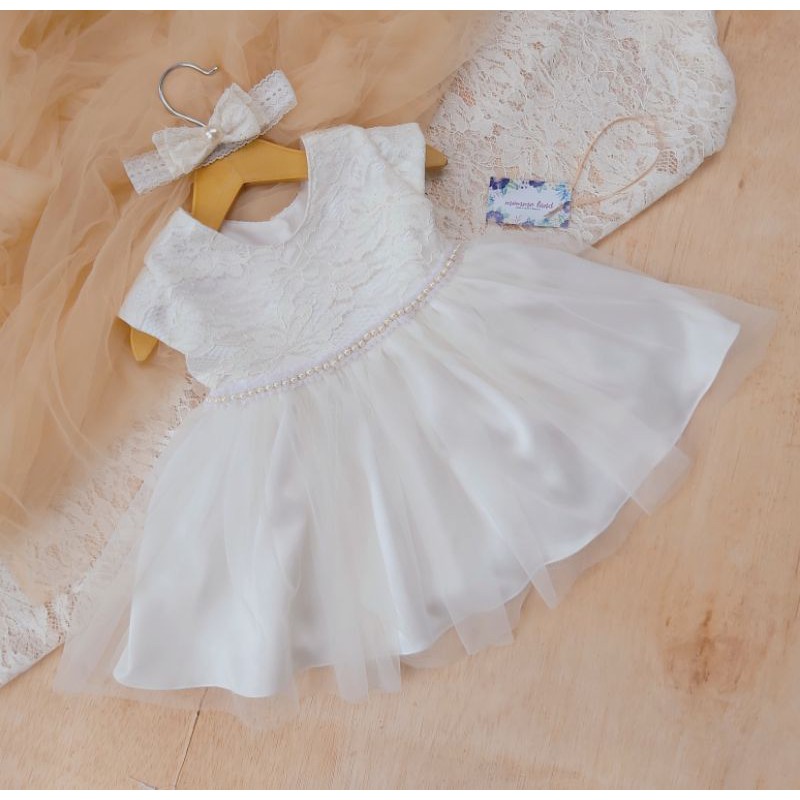 Dress/ Gaun Bayi Perempuan Putih 0 6 Bulan/ Baju Bayi Newborn Baru Lahir Putih/ Baju ultah anak