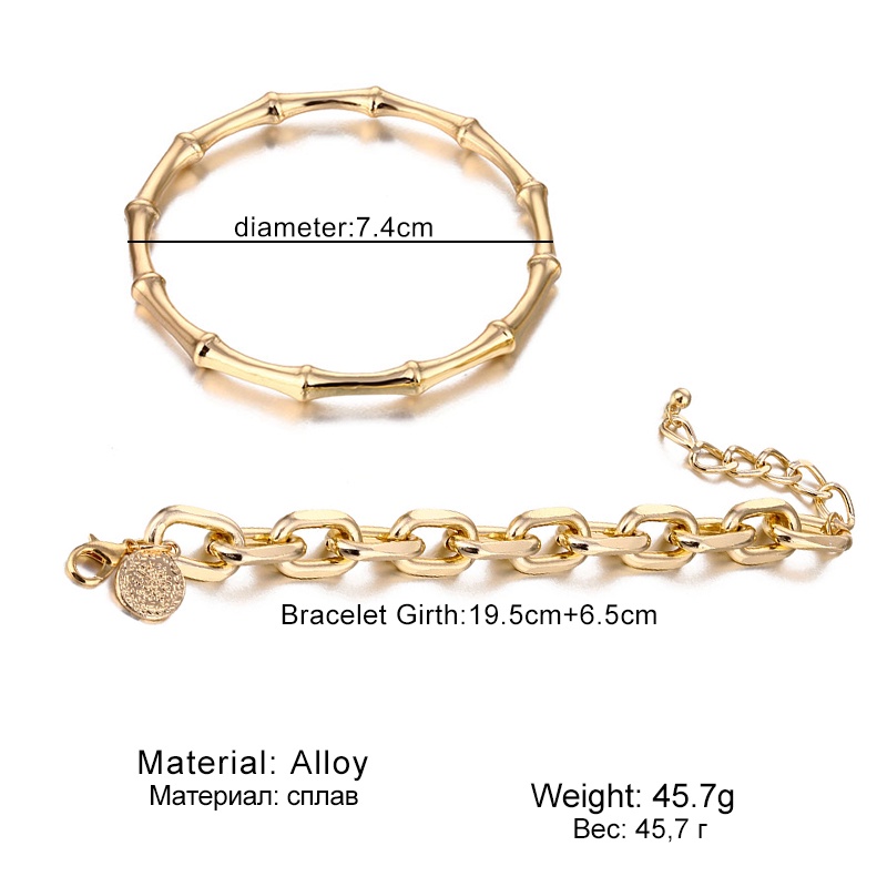 2pcs / Set Gelang Tangan Rantai Tebal Gaya Punk Motif Koin Ukir Warna Gold Untuk Perhiasan Wanita