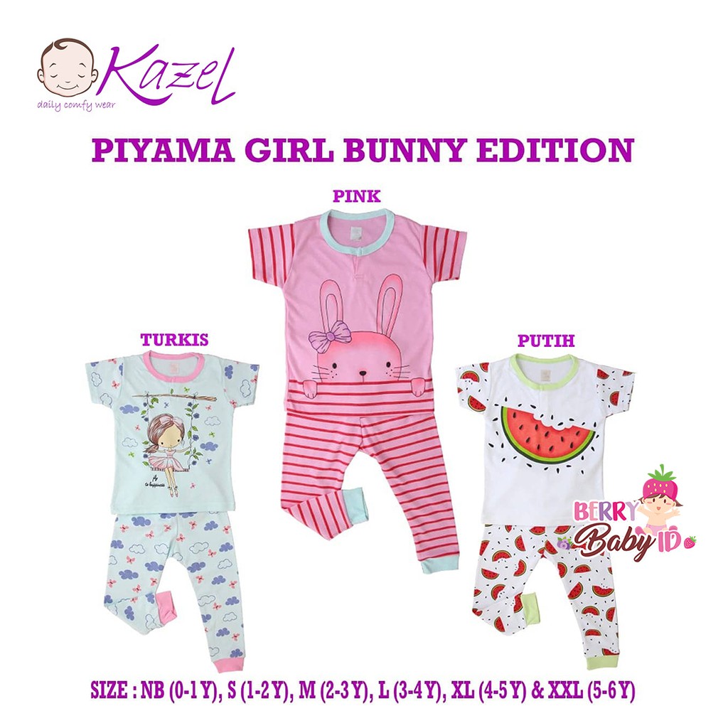 Kazel Set 3 pc Setelan Piyama Bayi Anak Perempuan Bunny 0-6 Tahun KZL007 Berry Mart