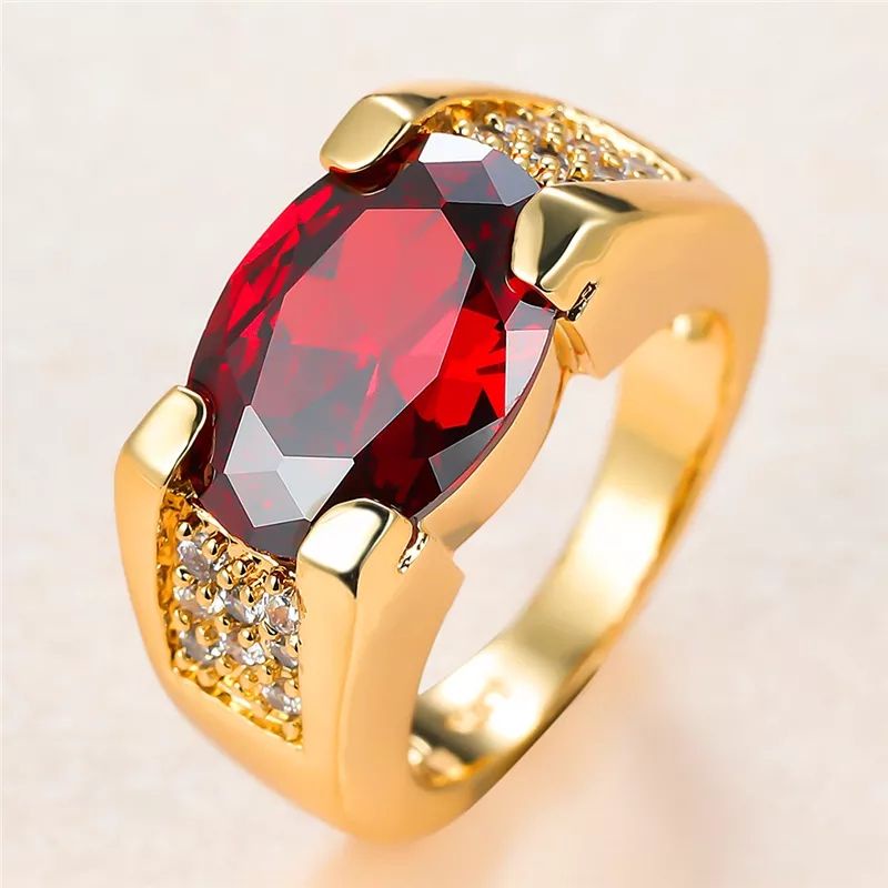 Cincin Batu Permata Red Ruby Zirconia Ring Gold Platted