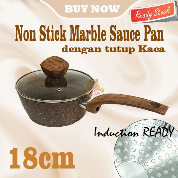 Non stick marble sauce pan panci susu 18cm dgn Tutup INDUCTION READY