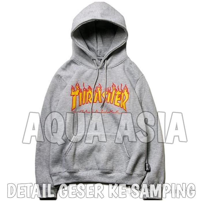 JAKET HOODIE SWEATER JUMPER THRASHER MAGAZINE ABU ABU GREY