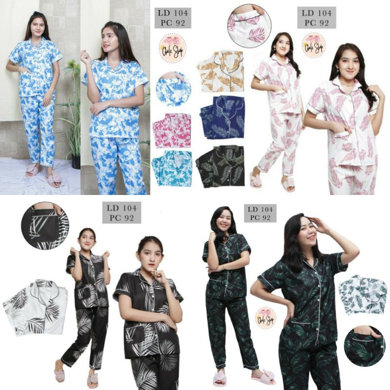 Baju Tidur Piyama Wanita/Cewek Pajamas Dewasa Katun Motif Daun-2