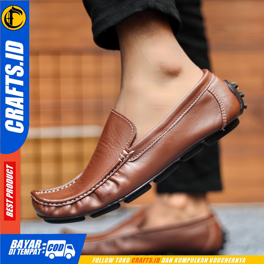 Sepatu Slip On Pria Sepatu Casual Pria Kulit Asli Kerja Kantor Kuliah Kondangan Sepatu Slop Pria Sepatu Hitam Pria CRAFT DALSEM