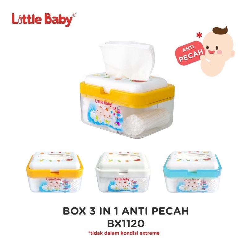 Little Baby BOX 3in1 ANTI PECAH Tissue + Kapas + Cotton Bud + Wadah penyimpanannya