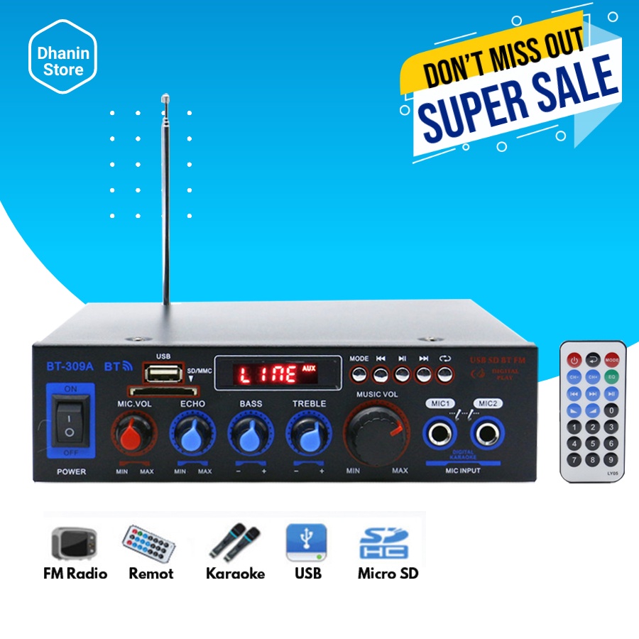 Power Amplifier Amplifer Ampli Mini Bluetooth 5.0 Karaoke Mobil Class D Stereo 2 Channel 800 Watt Mu