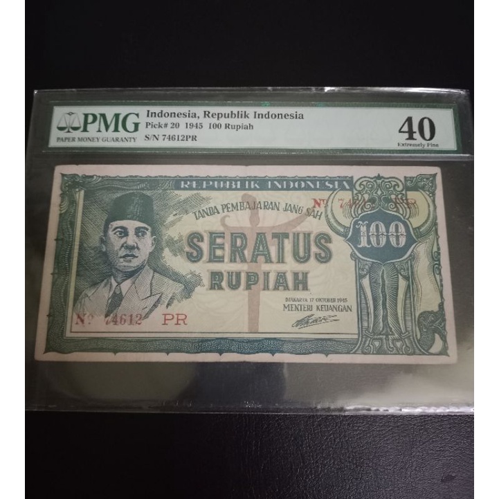 uang kuno ori keris 100 rupiah tahun 1945 pmg