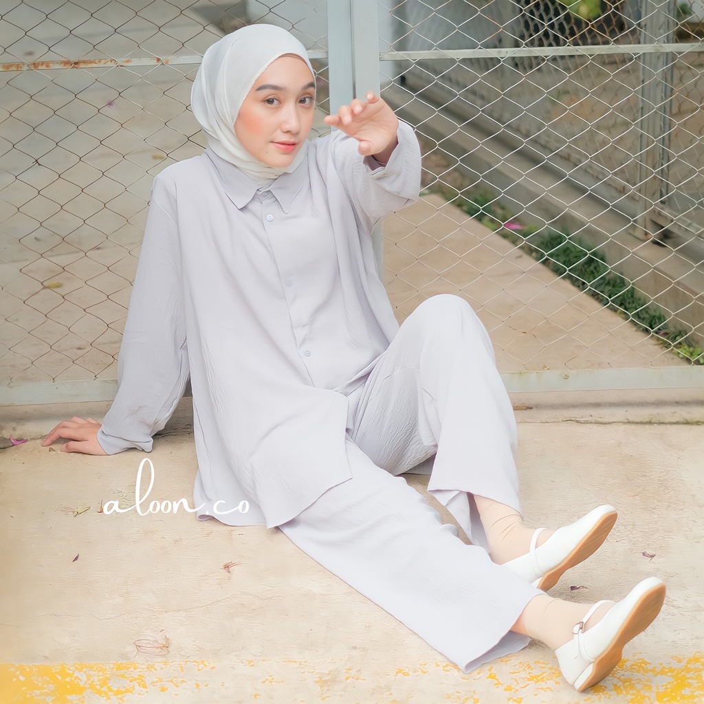 Feminia Setelan Wanita Crinkle Airflow Busui Friendly – One Set Wanita Kemeja Daily