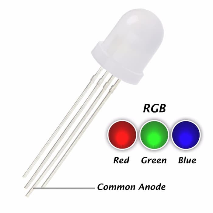 RGB LED tri color tiga 3 warna 10mm common anode red green blue Difuse