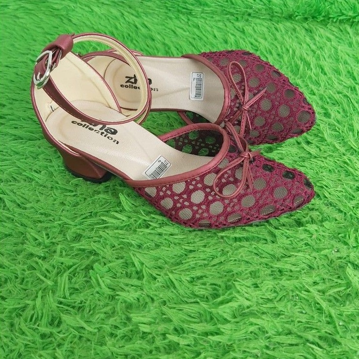 sepatu sandal anak hak 3 cm brukat zha