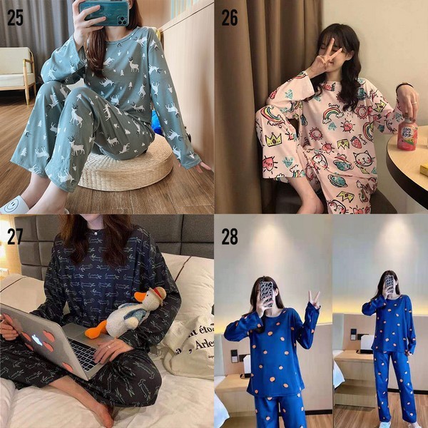 Baju Tidur Piyama Wanita Korean Style Bahan Kaos - Setelan Piyama Cewek T716