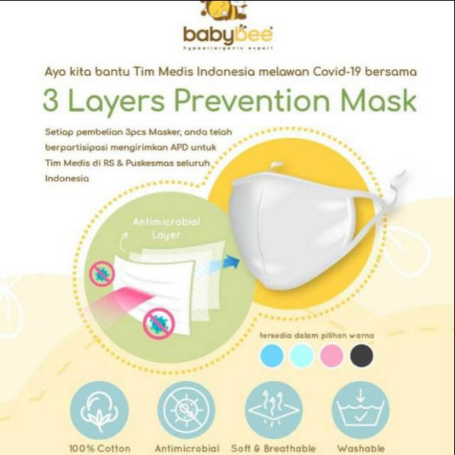 BabyBee 3 Layers Prevention Mask Masker Kain Dewasa Non Medis 3 Lapis