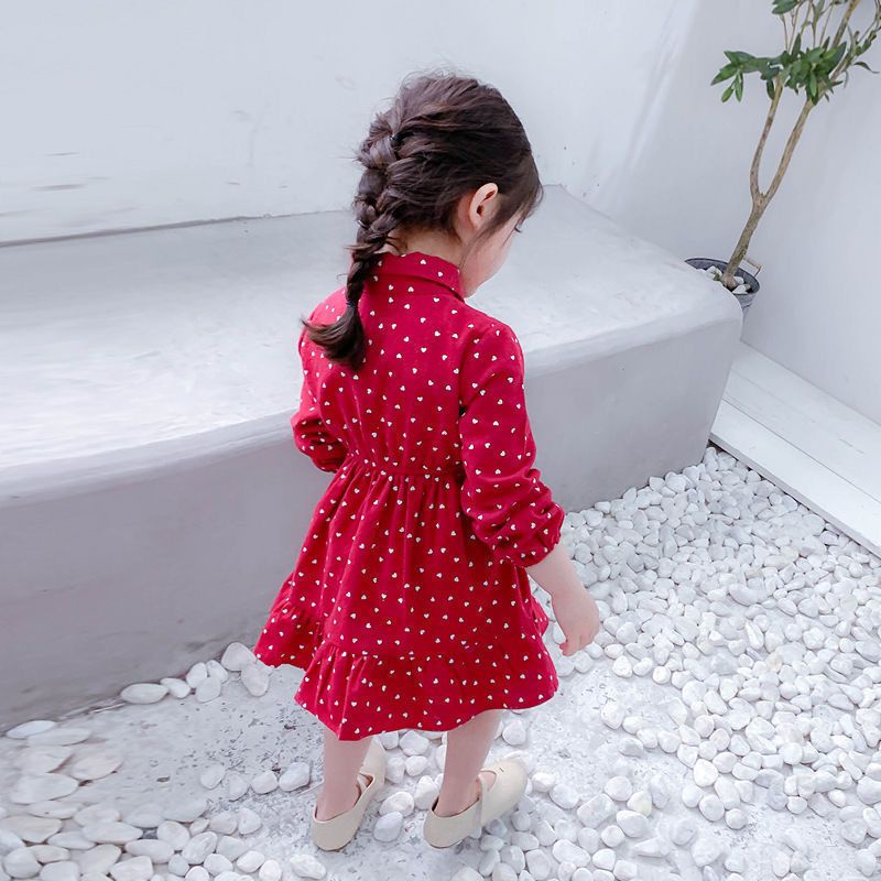 DD009- Dress anak/baju anak /pakaian anak perempuan lengan panjang motif polkadot dengan kancing