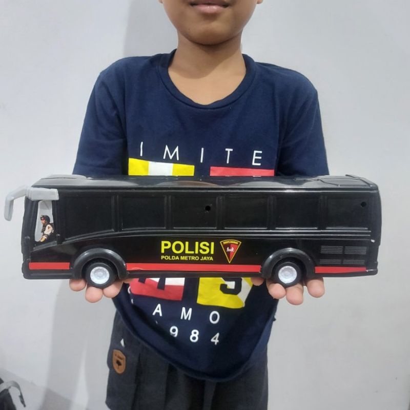 Mainan Mobil Bus Polisi - Miniatur Bis Brimob Police Dorong Anak Laki Cowok