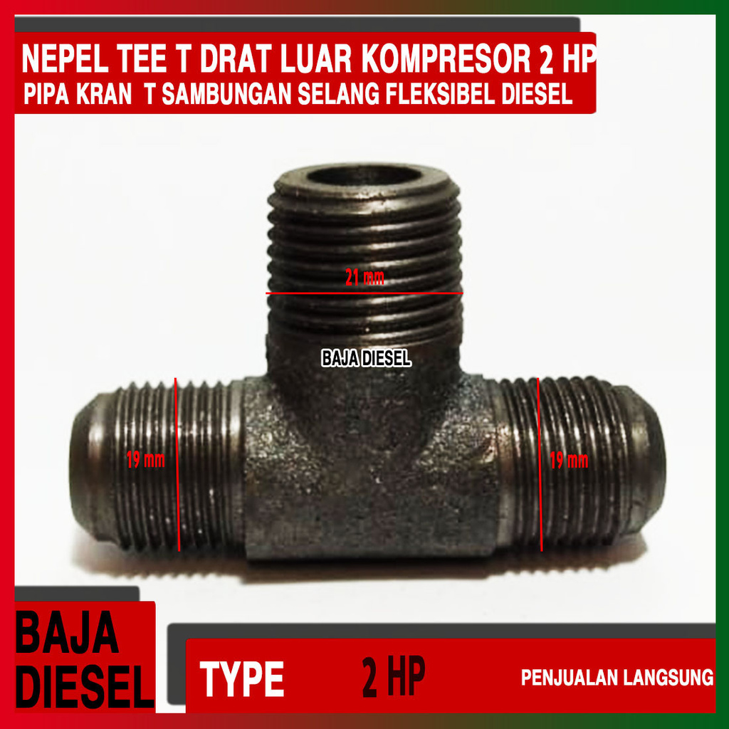 Nepel Tee T Drat Luar Pipa Kran T Sambungan Selang Fleksibel Diesel