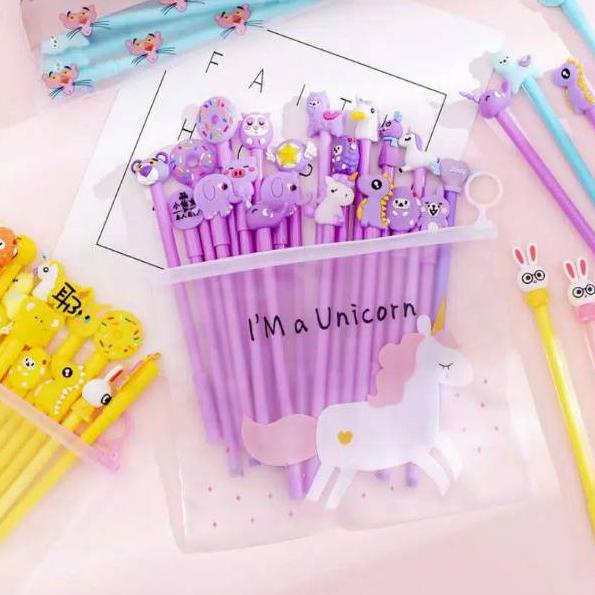

★Rsvd★ (12pcs atau 20pcs) Pen karakter/pen fancy/pen kantong/pen mix /pen dapet pouch/pen 12/20pcs +