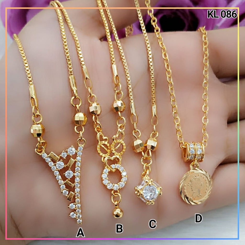 Kalung xuping kalung dewasa koye liontin koin mata pink permata zirkon lapis emas gold KL 086