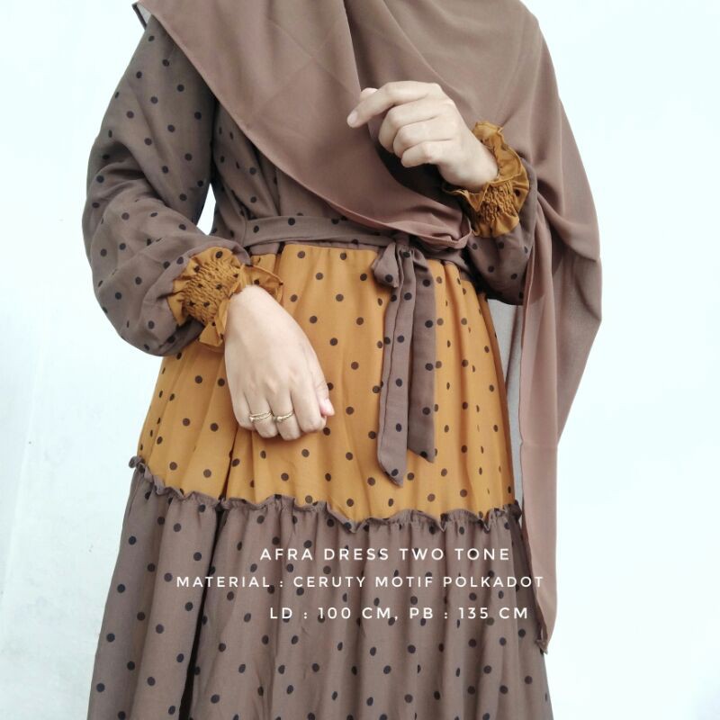 Afra Dress Two Tone Polkadot/ GAMIS polkadot Ori / gamis CERUTI Ori