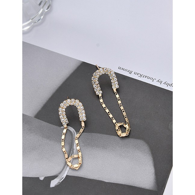 LRC Anting Tusuk Fashion Golden Tassel Rhinestone Chain Earrings D67344