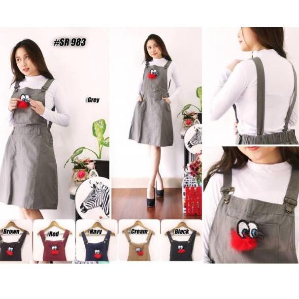 Terkini Murah Overall Rok Pendek Bahan Katun Twill Gratis Pin Mata Bross Dada Shopee Indonesia