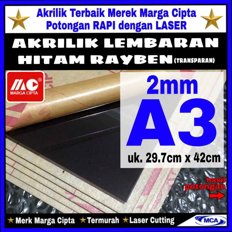 AKRILIK lembaran HITAM RAYBEN 2mm A3 / Marga cipta / Acrylic