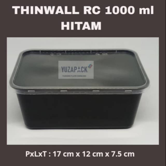 Thinwall Rectangular 1000 ml Hitam Food Container Take Away Plastics Microwavable