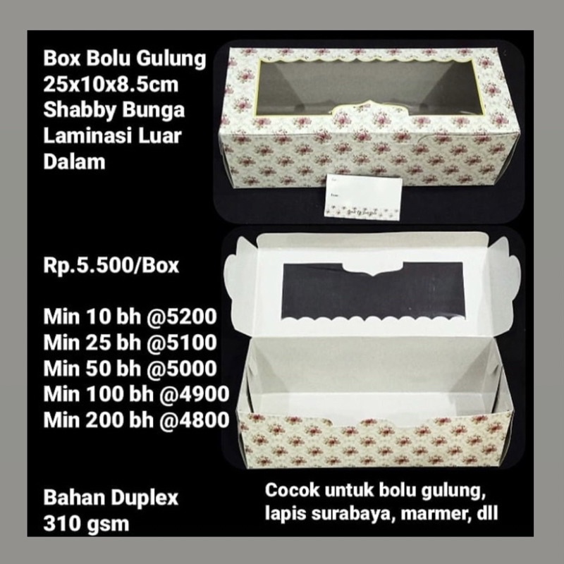 

Box Bolu Gulung 25x10x8.5cm Shabby Bunga Laminasi Luar Dalam