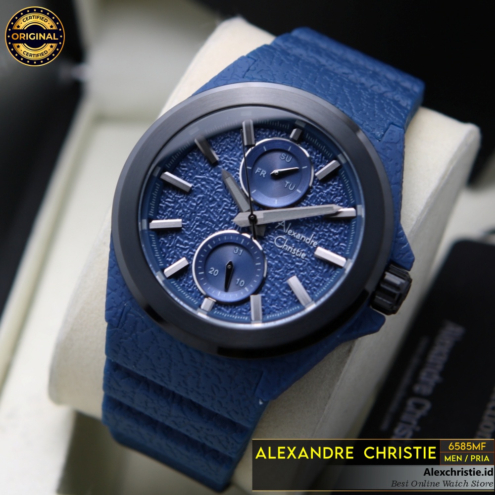 Jam Pria Alexandre Christie AC 6585 MF Blue Chronograph Rubber Origina