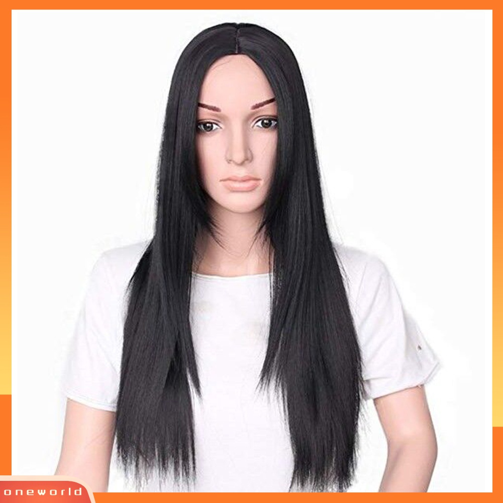 Wig Rambut Panjang Lurus Belah Tengah Warna Solid Untuk Cosplay Wanita