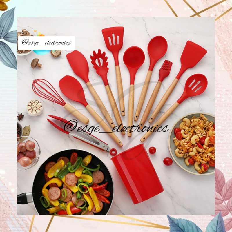 ESGE SET ALAT MASAK SUTIL SPATULA SILIKON 10 IN 1 SET TAHAN PANAS SET ALAT DAPUR MASAM TUMIS SODET SILIKON PERALATAN MASAK SILIKON BPA FREE SENDOK SET KITCHEN UTENSIL SET PERLENGKAPAN MASAK UNIK SPATULA SILICONE ALAT MASAK LENGKAP SENDOK MASAK BRUSH