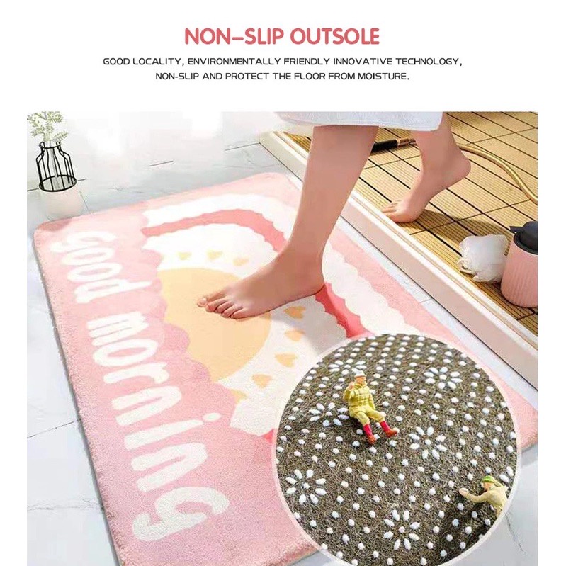 KOCHEN Keset Kaki Anti Slip Karakter Kamar Mandi Rainbow Lembut Alas Kaki Dapur Ruang Tamu Pelangi Cute Korean Style Nordic