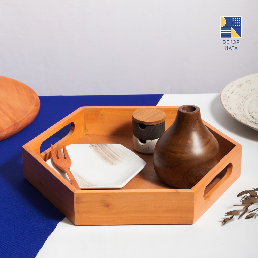 

Dekornata Hexagon Wooden Tray / Nampan Kayu / Tatakan Kayu