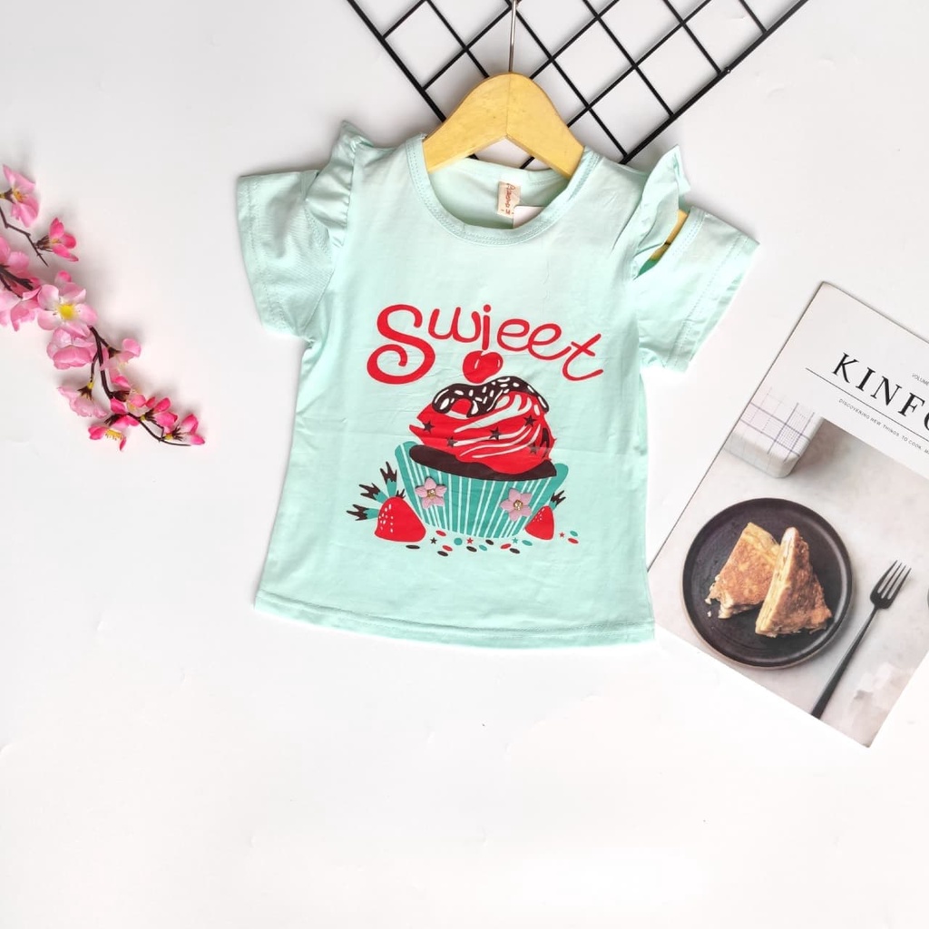 Promo !! Atasan anak perempuan / Kaos anak lucu import / atasan sweet cake strawberryukuran 6bln-2thn