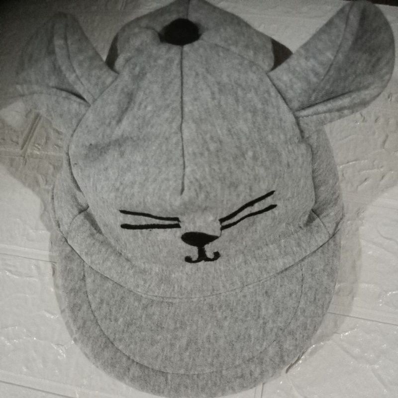 LYSASHOP - Topi Anak Bayi Lucu Motif Kucing/Topi Kupluk Bayi-Abu Muda