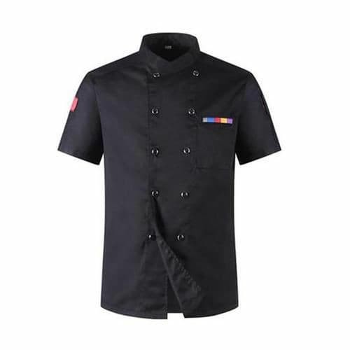 Baju chef baju koki pria/wanita lengan pendek plus bordir logo