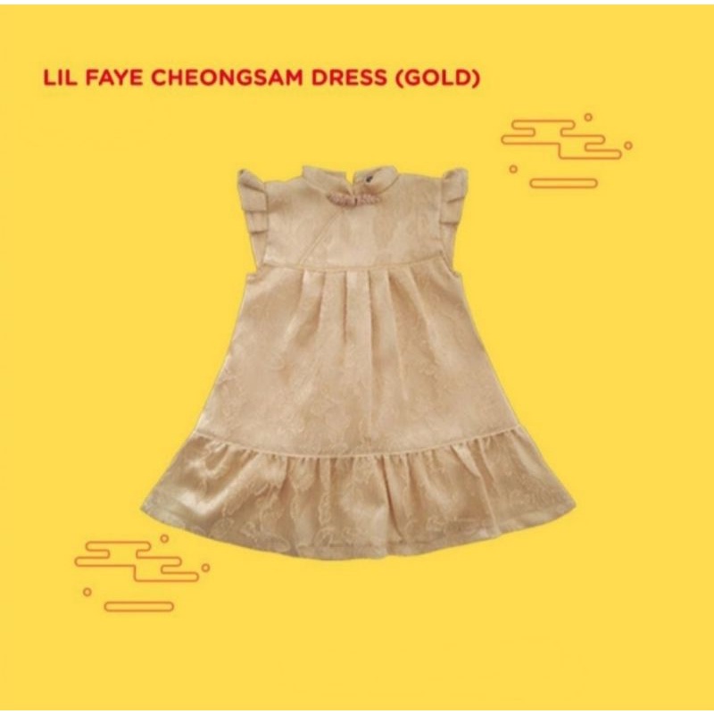 Cheongsam Gold Dress Anak Perempuan Imlek 1 - 2 Tahun - FREE Headband