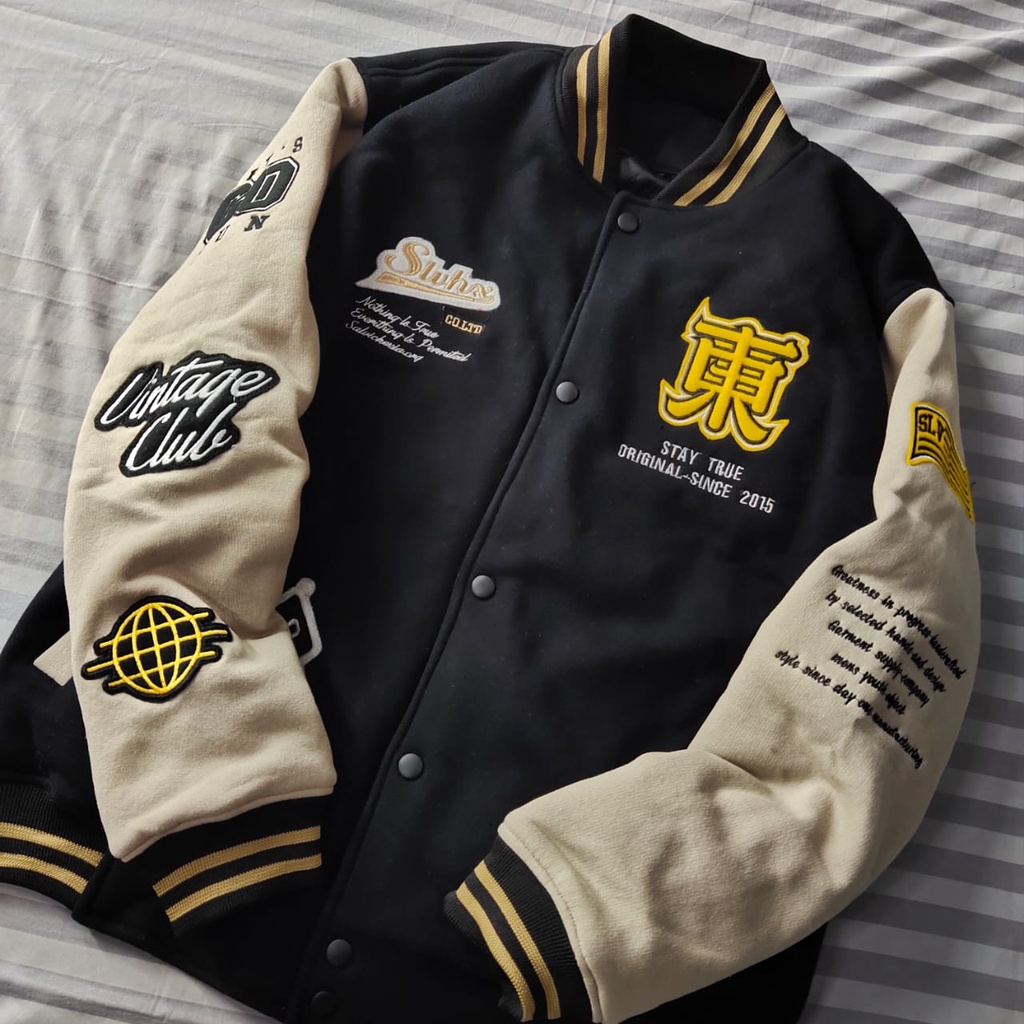 BISA COD - JAKET VARSITY FULL BORDIR FLEECE TEBAL PRIA WANITA / JAKET BASEBALL PRIA VARSITY ANAK DAN DEWASA