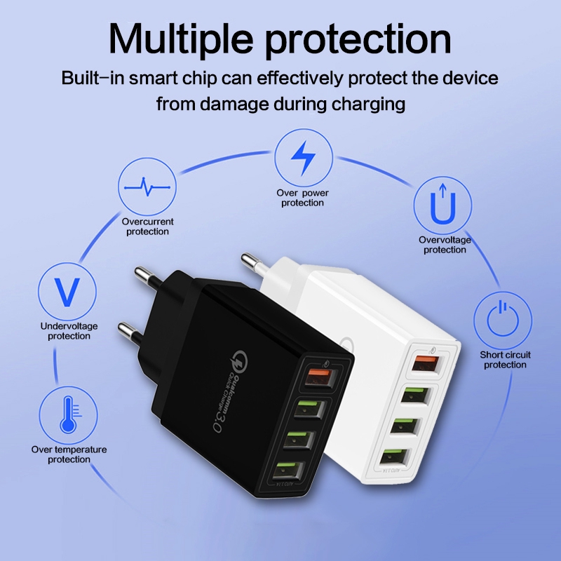 Original 100% Universal 4 Port USB 30W Wall Charger Fast Charging For Iphone Android Type-c