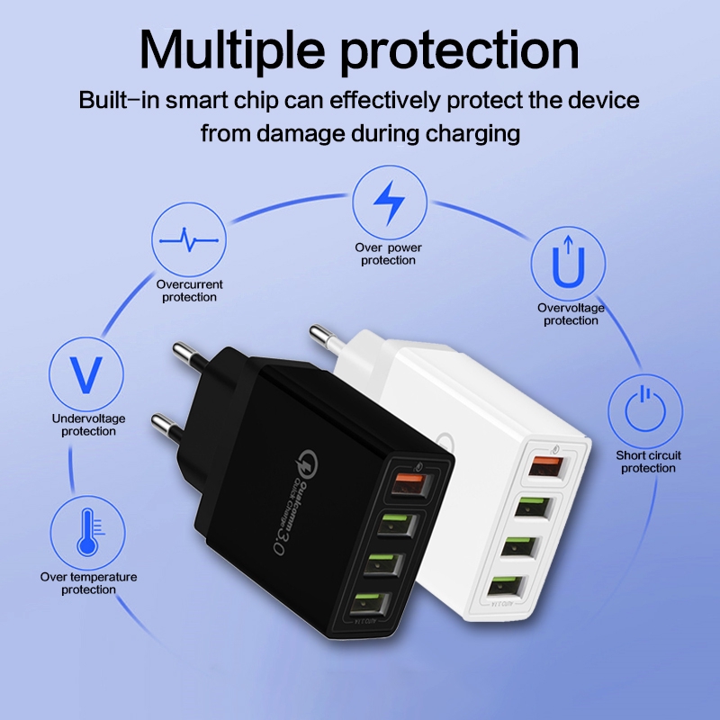 YOOGOO Adapter Fast Charger Kepala 4 Port USB 36W Quick Charge QC 3.0 Plug EU