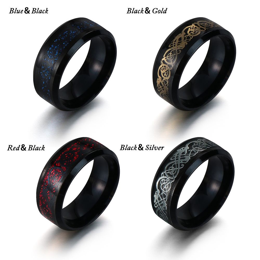 WONDERFUL New Men's Rings Size 6-13 Celtic Dragon Wedding Band Gifts  Stainless Steel Fashion Black Titanium/Multicolor